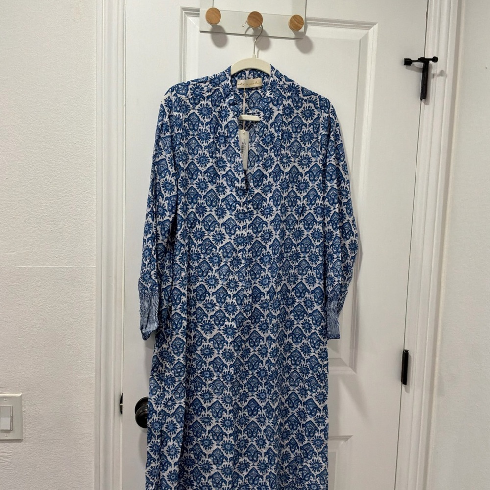 Natalie Martin Blue and White Long Sleeve Dress